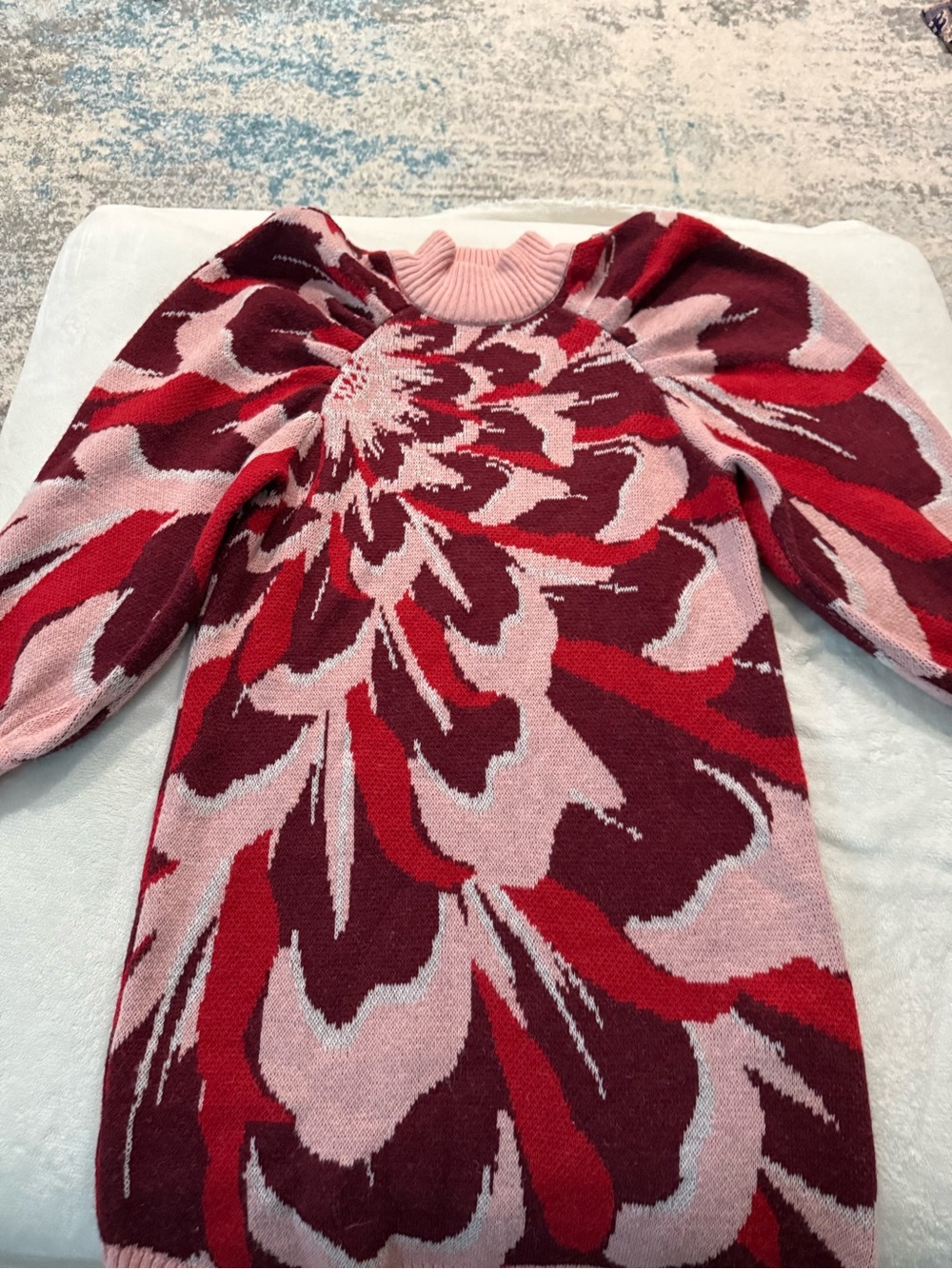 Farm Rio Flower Knit Mini Dress Size Small Pink Burgundy D73